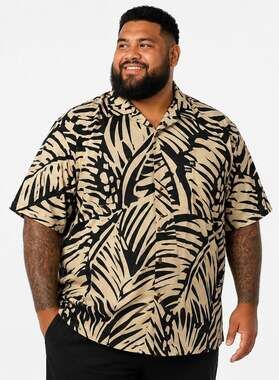 Rix Made in Hawaii Men's 4X Short Sleeve Tropical Leaf Print Button Down Shirt